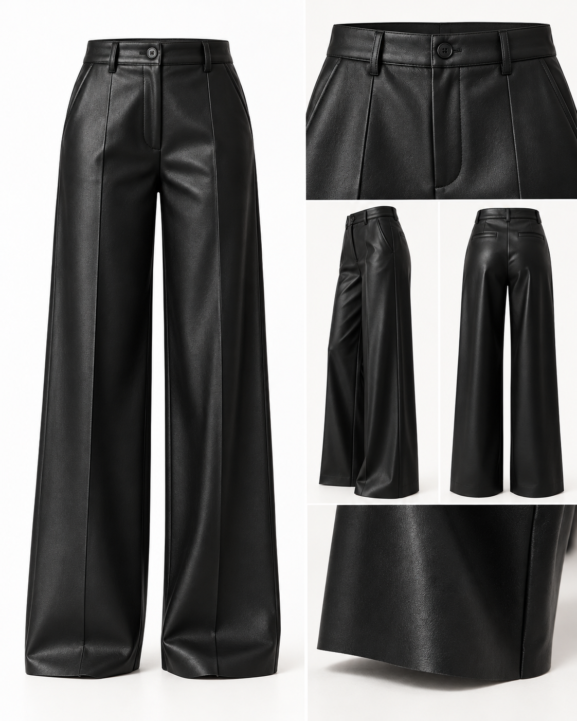 High-waisted wide-leg faux leather trousers