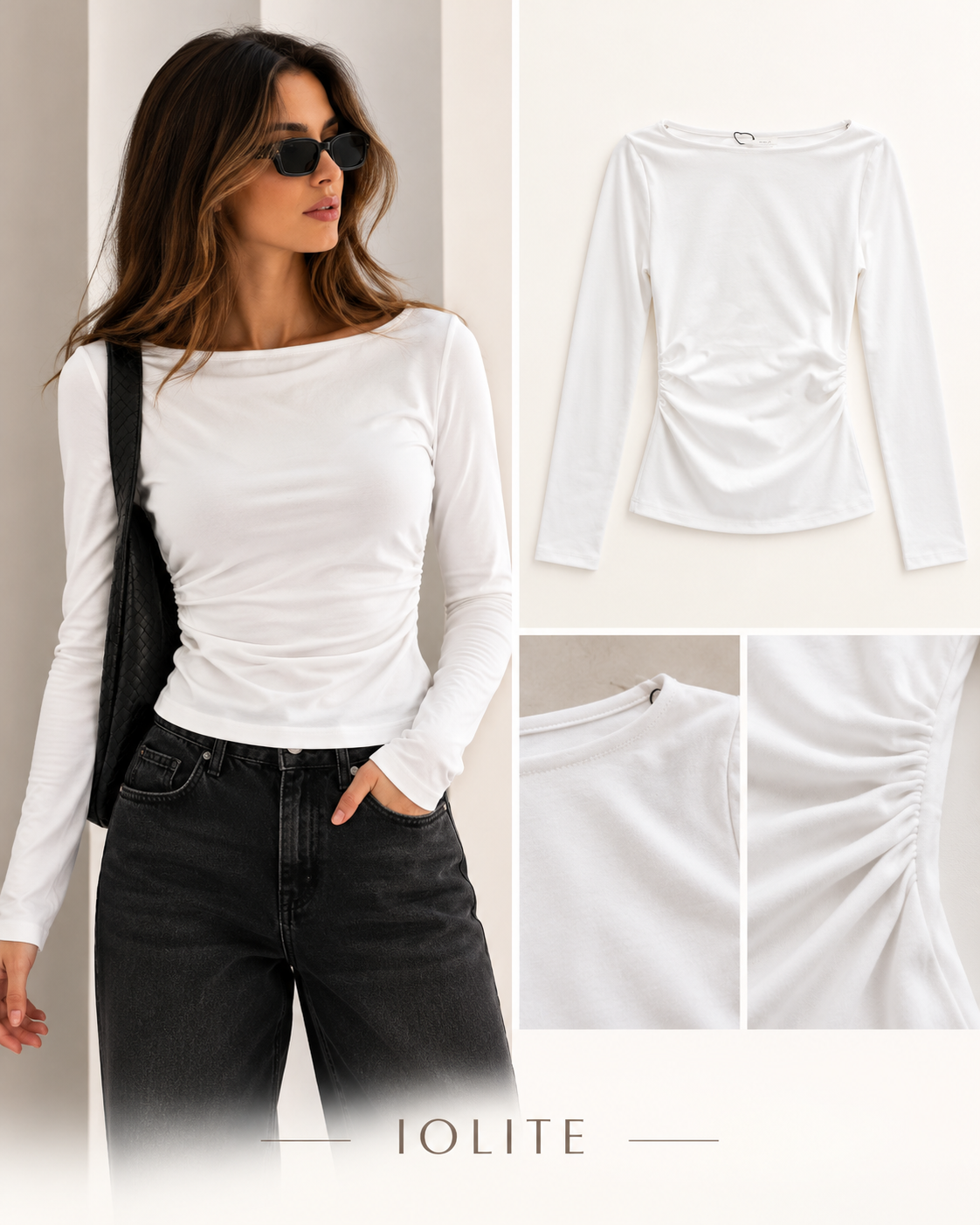 Long-sleeve boat-neck top