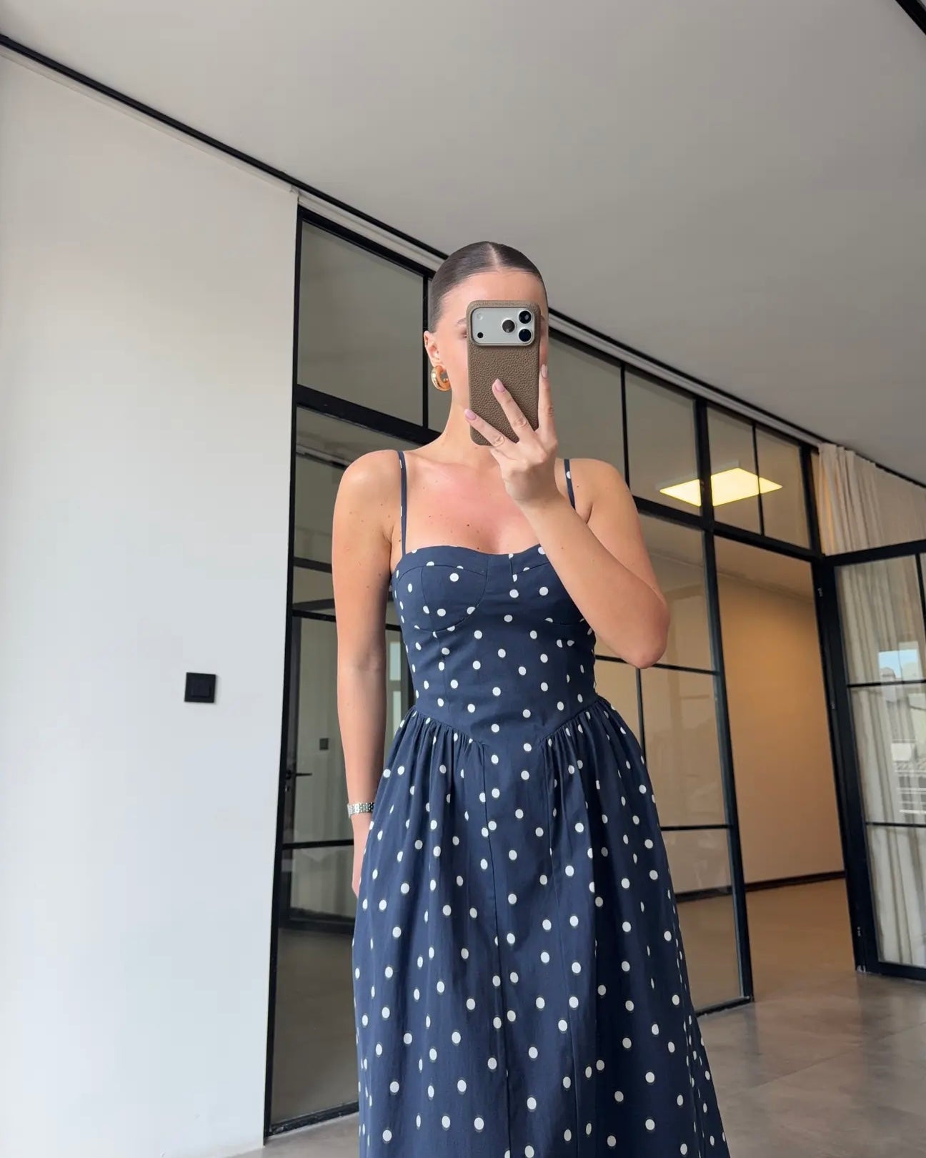 Strapless polka dot dress with bust cups