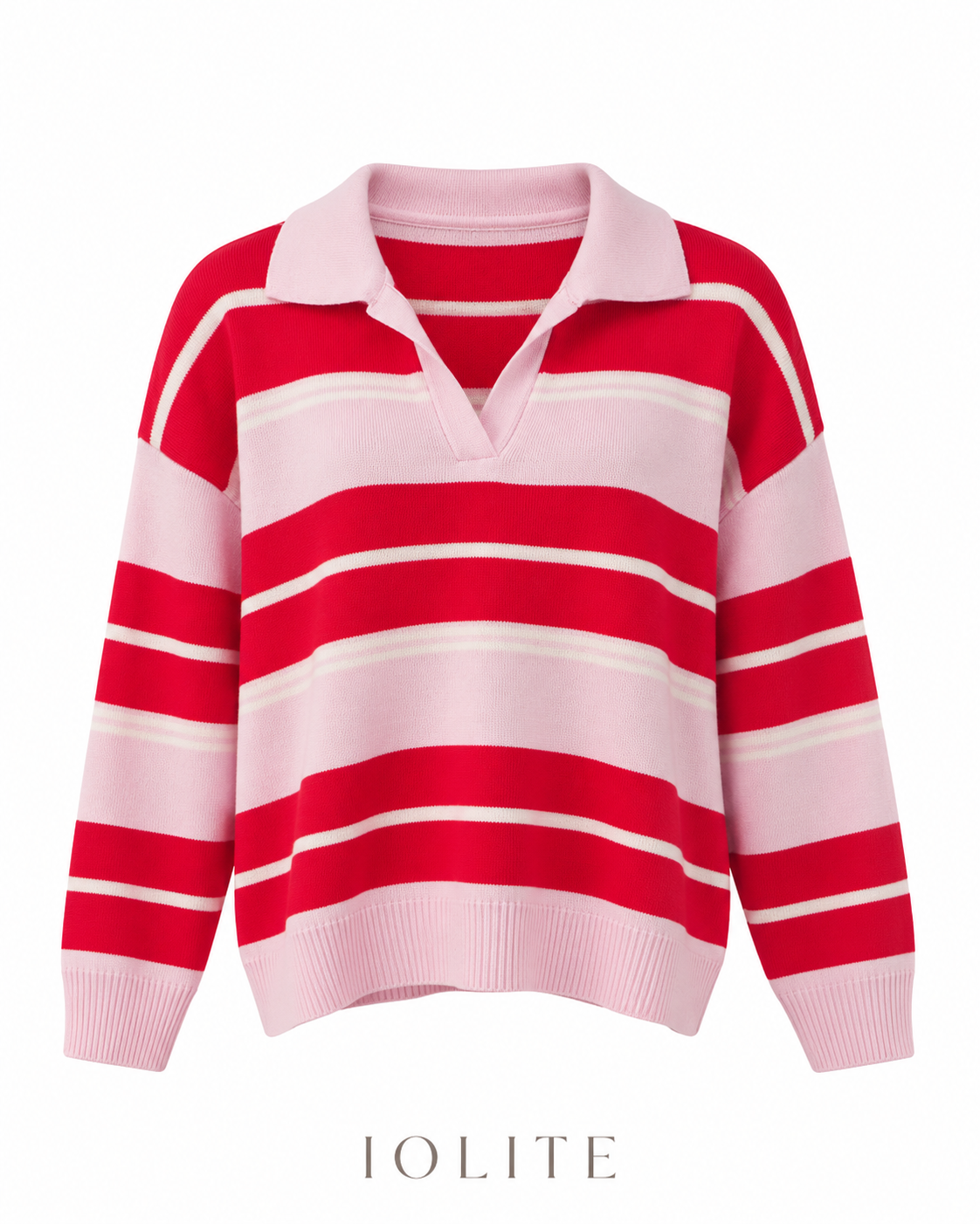 horizontal-striped knit polo sweater