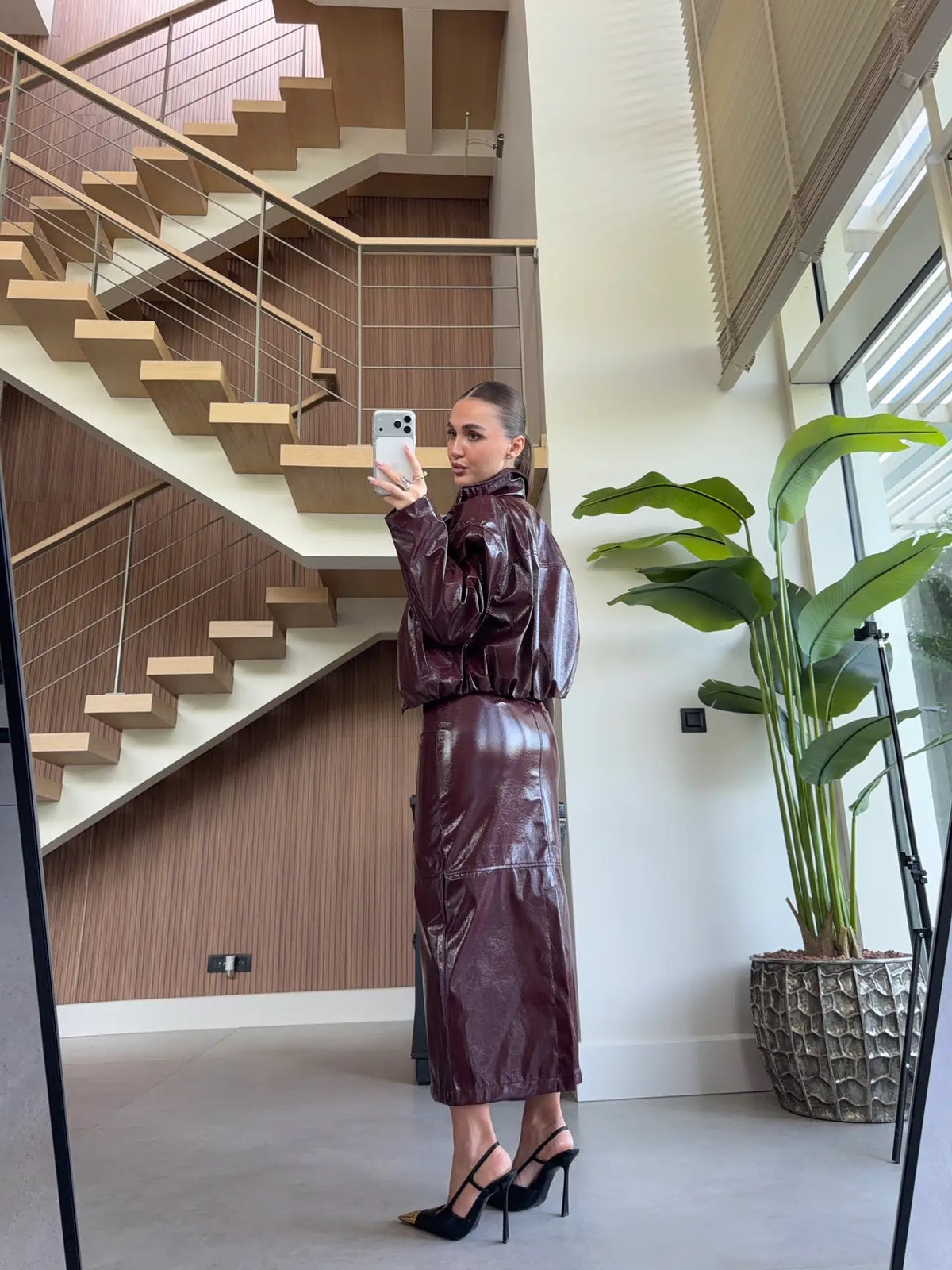PU faux-leather two-piece set
