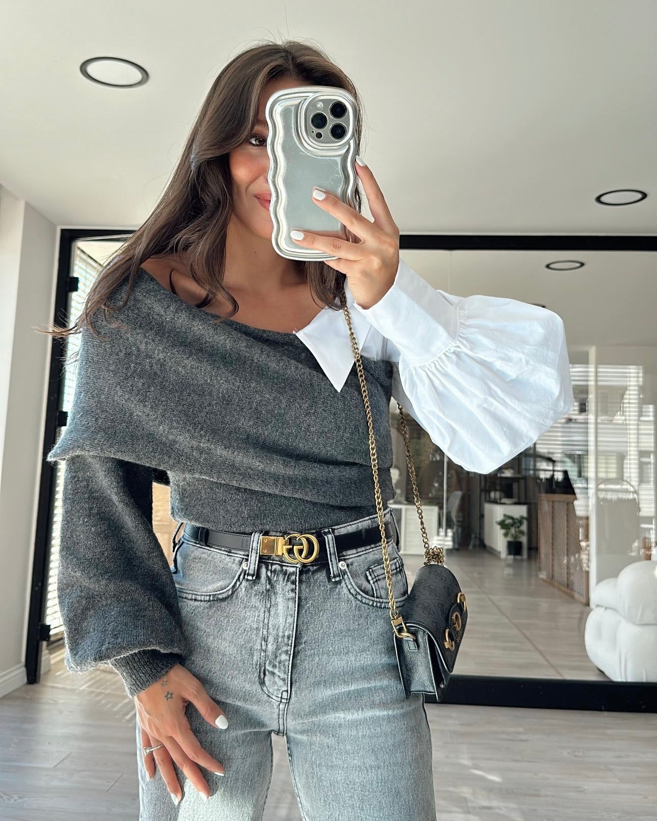 Collar shirt detail knitted sweater