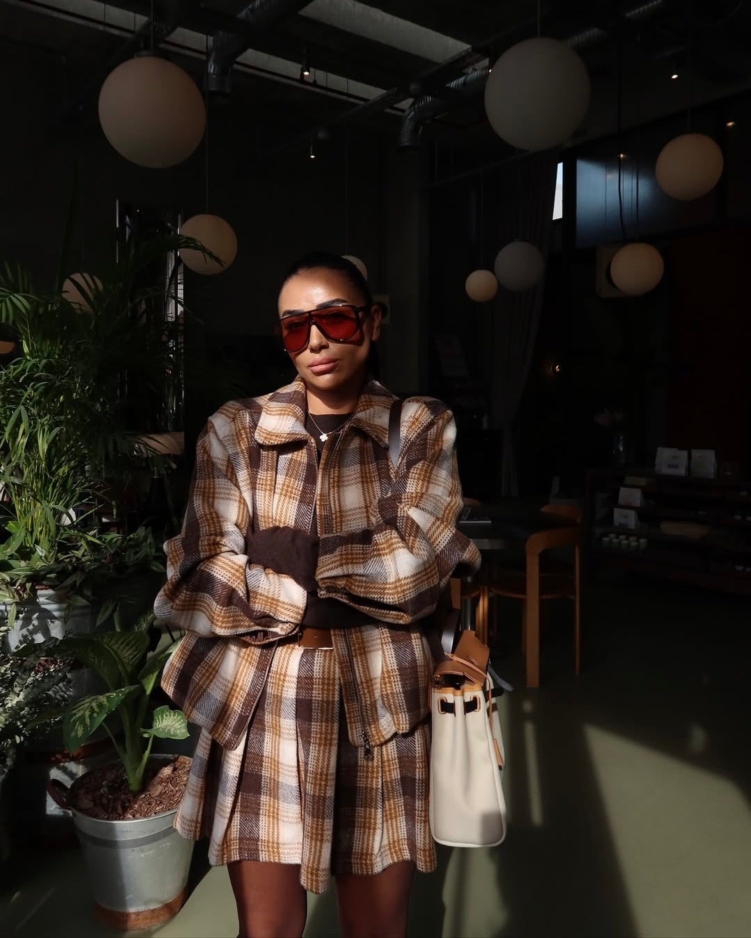 Plaid zippered bomber wool jacket