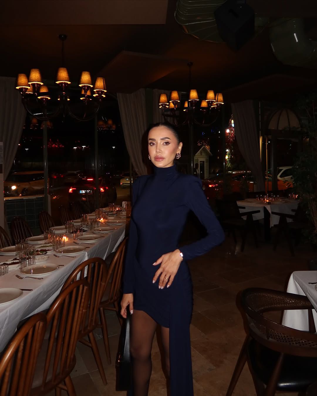 Navy blue tailed mini dresses