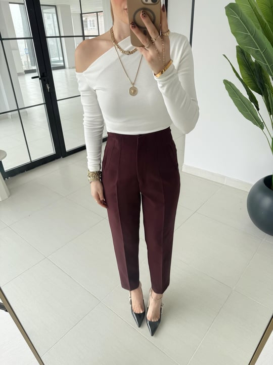 Darted carrot-fit trousers
