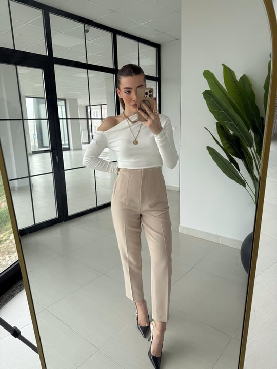 Darted carrot-fit trousers
