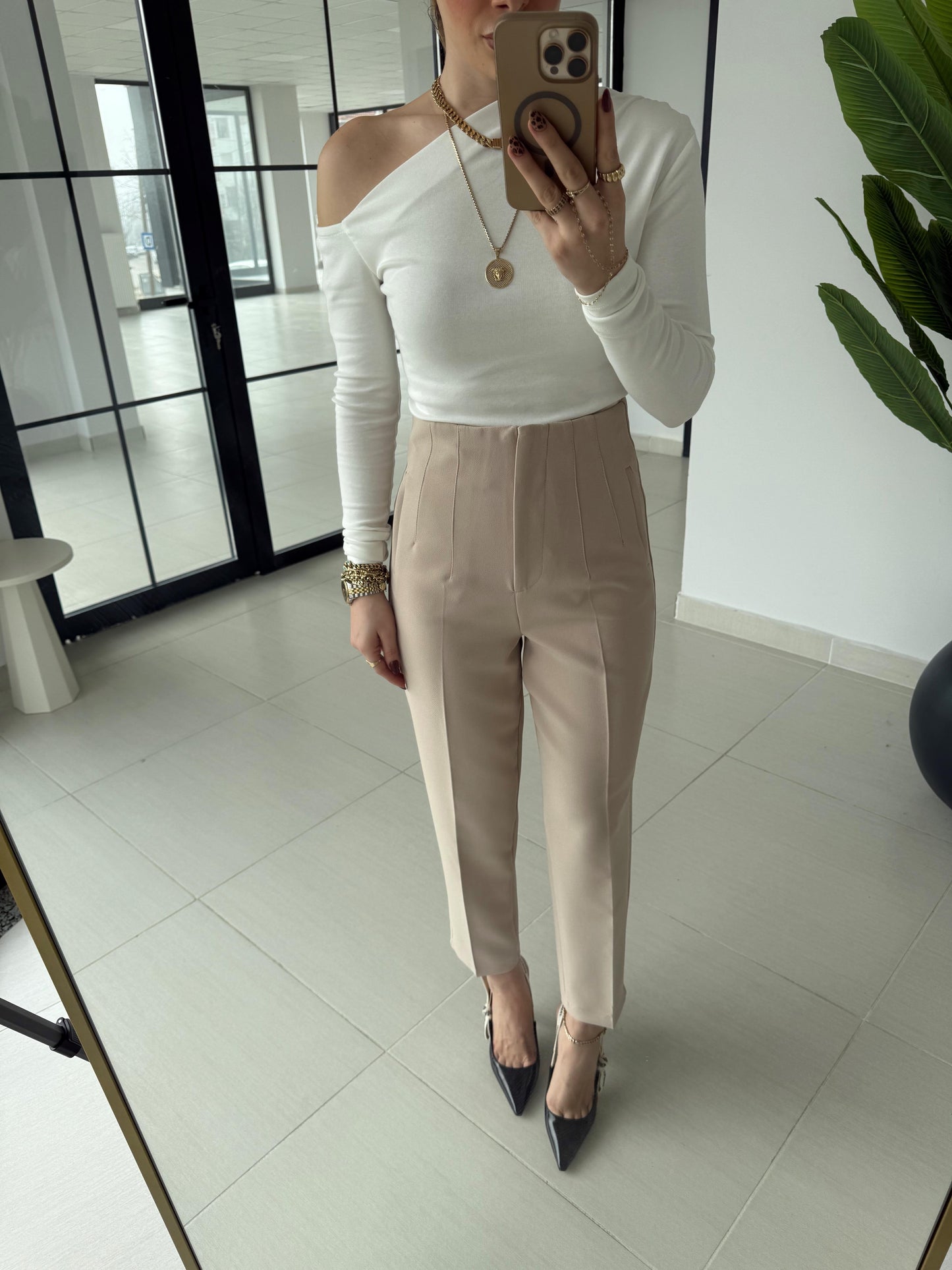 Darted carrot-fit trousers
