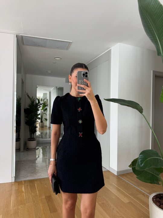 Stone buttoned tweed dress