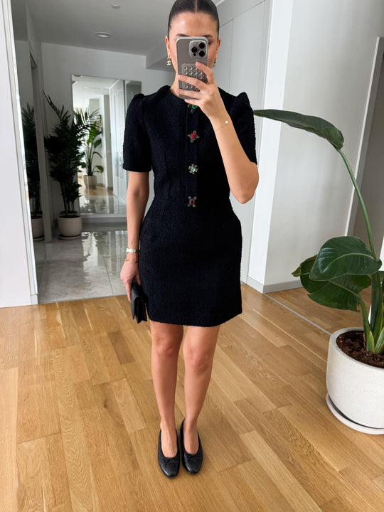 Stone buttoned tweed dress