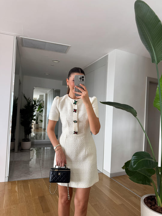 Stone buttoned tweed dress