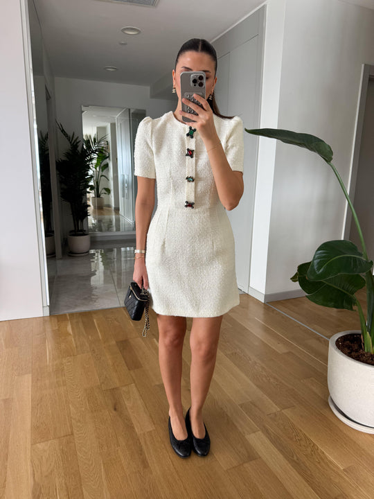 Stone buttoned tweed dress
