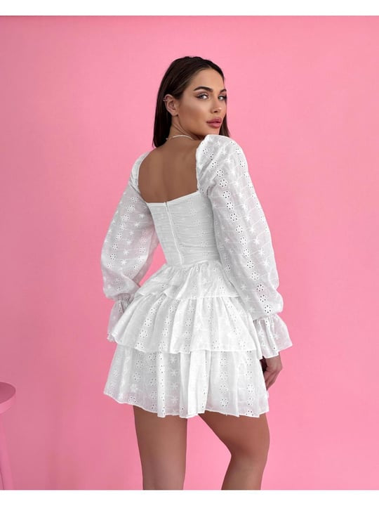 White scalloped ruffle mini dress