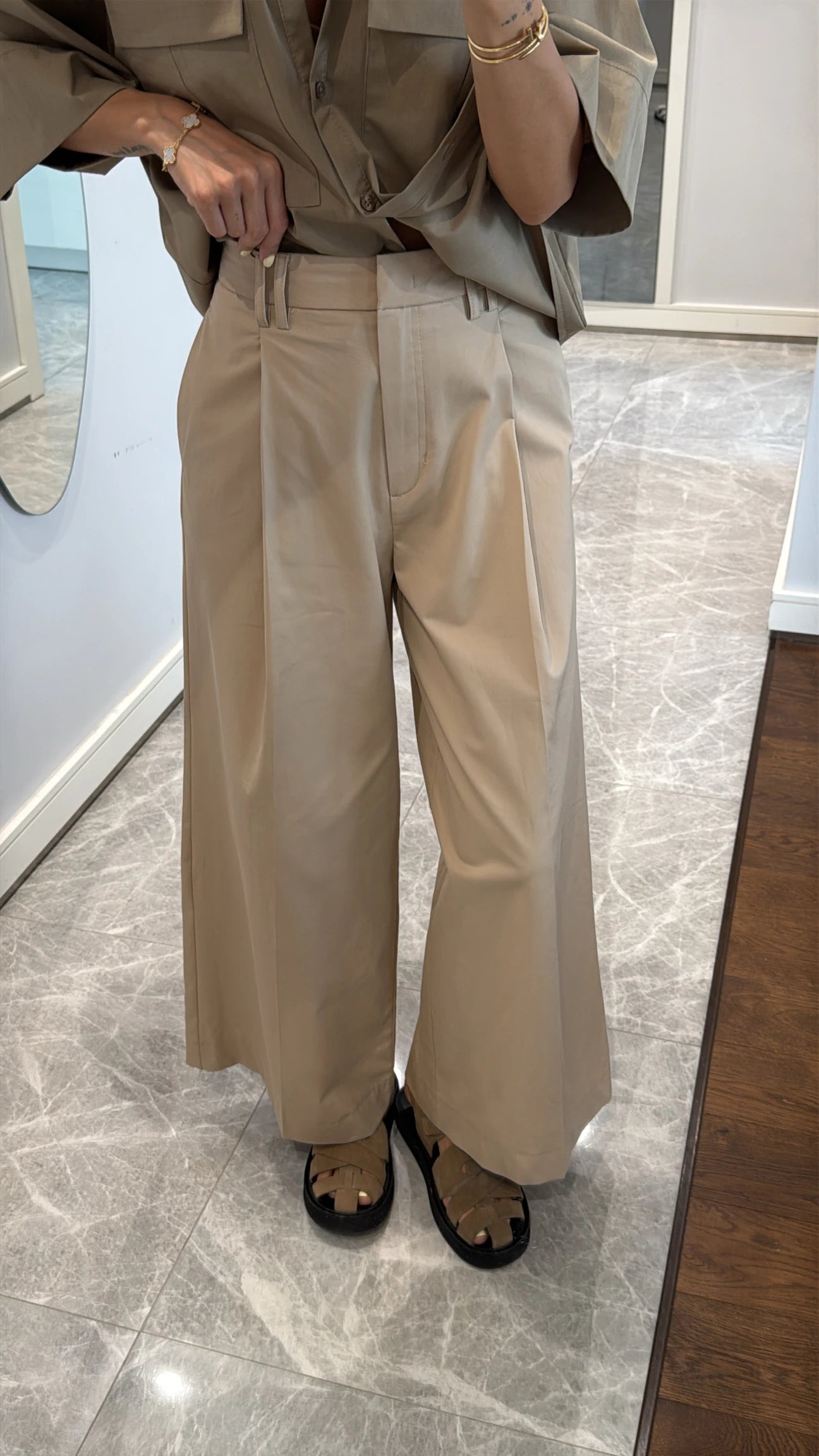 Wide leg beige trousers