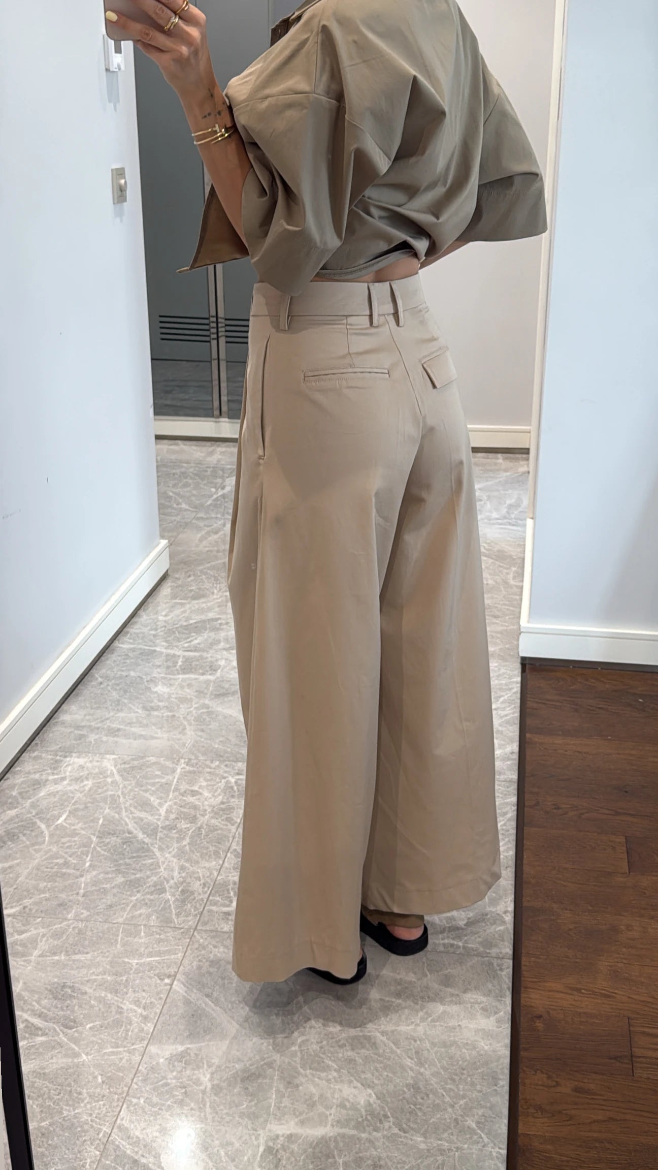 Wide leg beige trousers