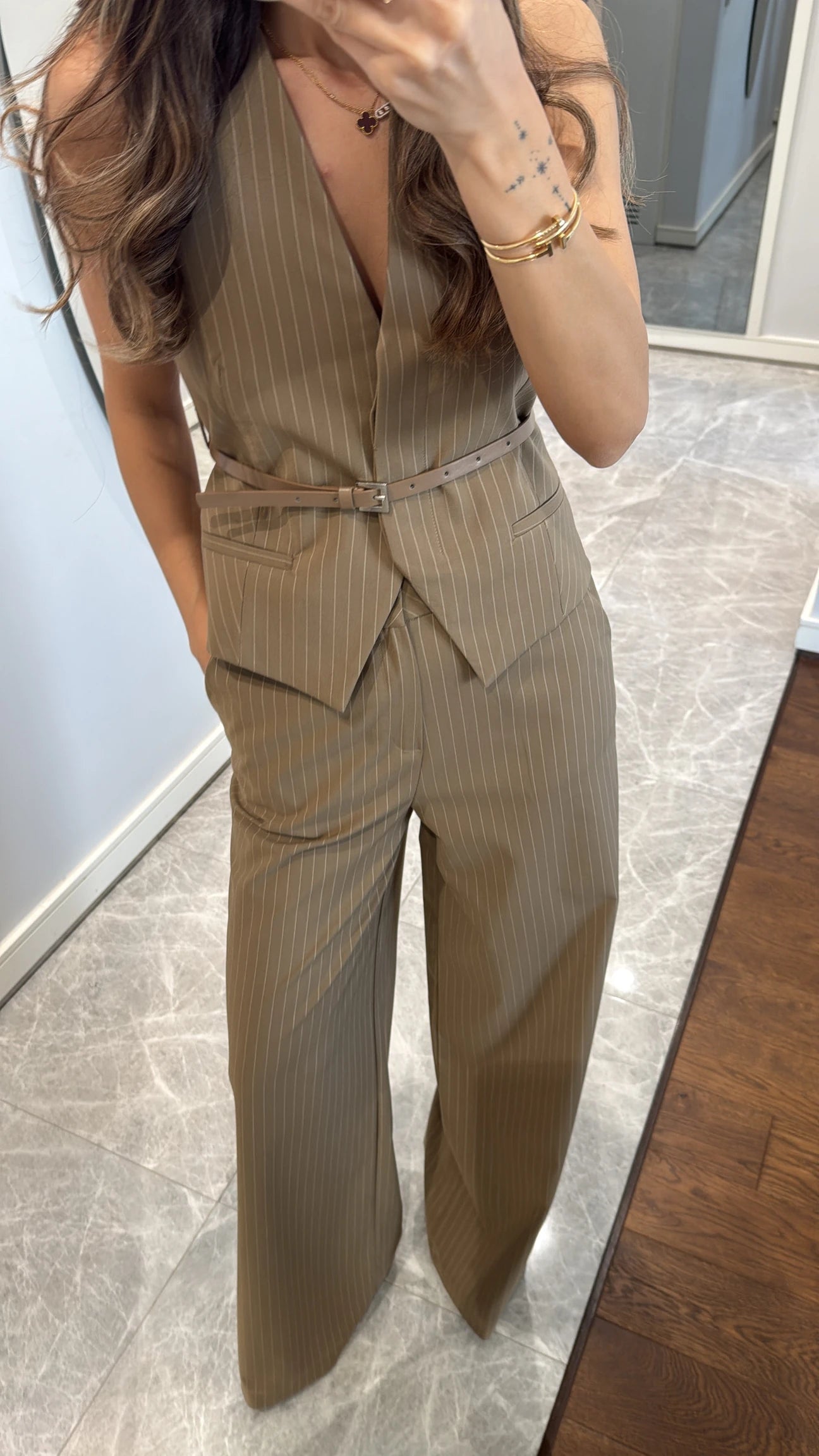 Belt detailed vest set