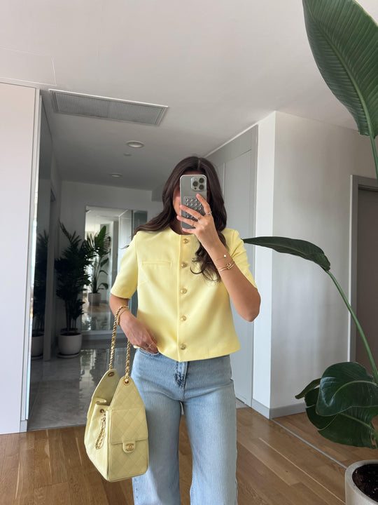 Short sleeve gold buttoned jacket