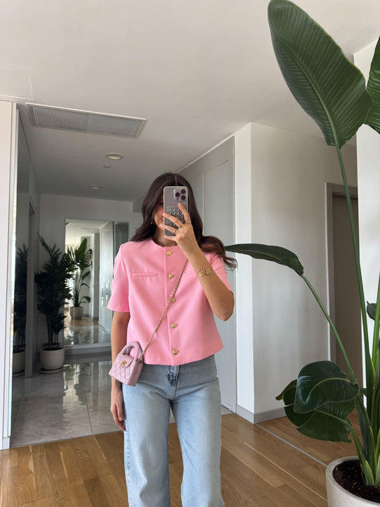 Short sleeve gold buttoned jacket