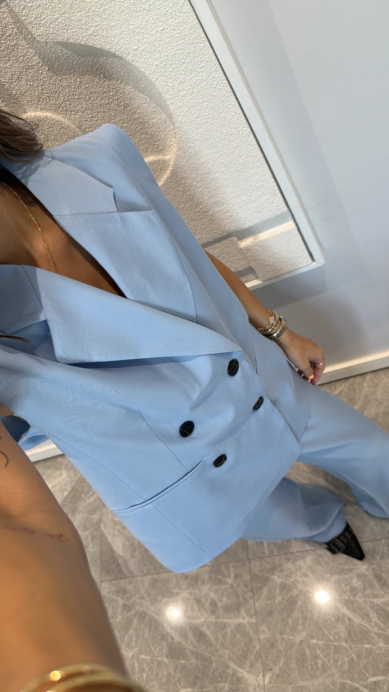 Button detailed vest pants set