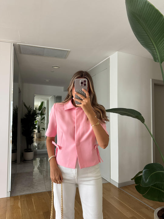 Short sleeve bow detail jacket
