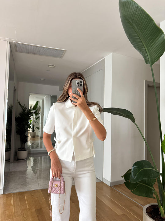 Short sleeve bow detail jacket