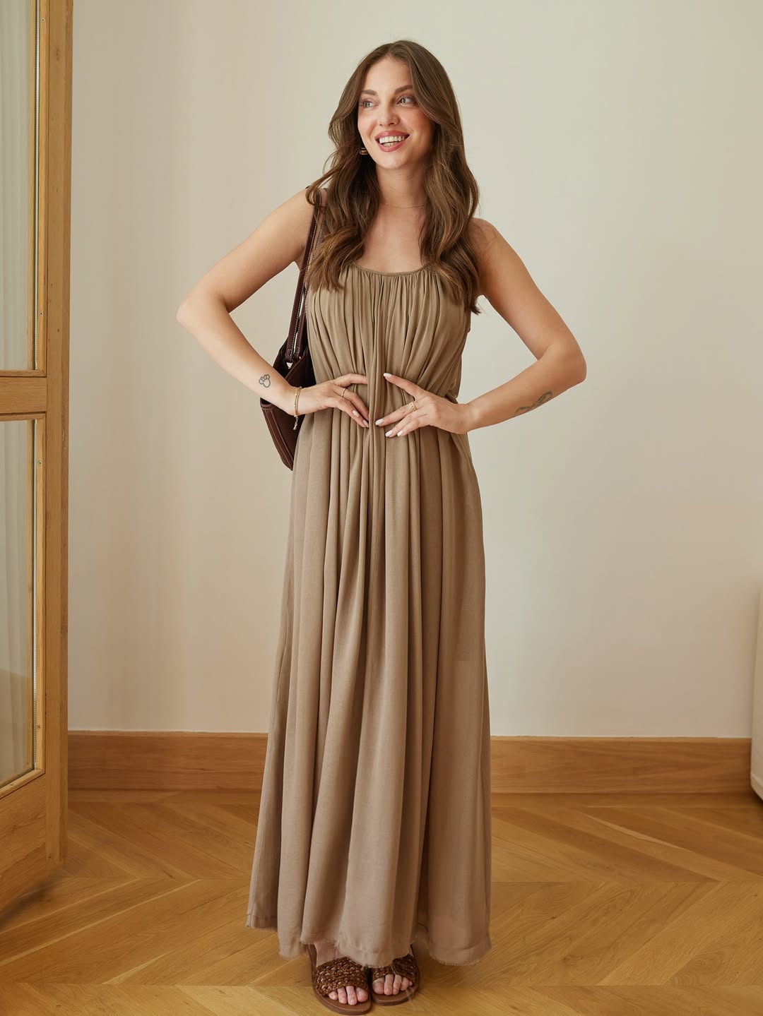 Lined thin strapped linen dress