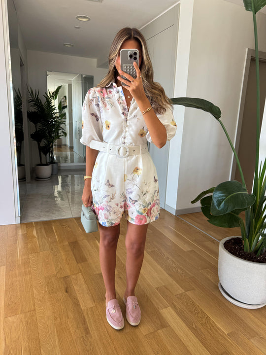 Belted floral romper