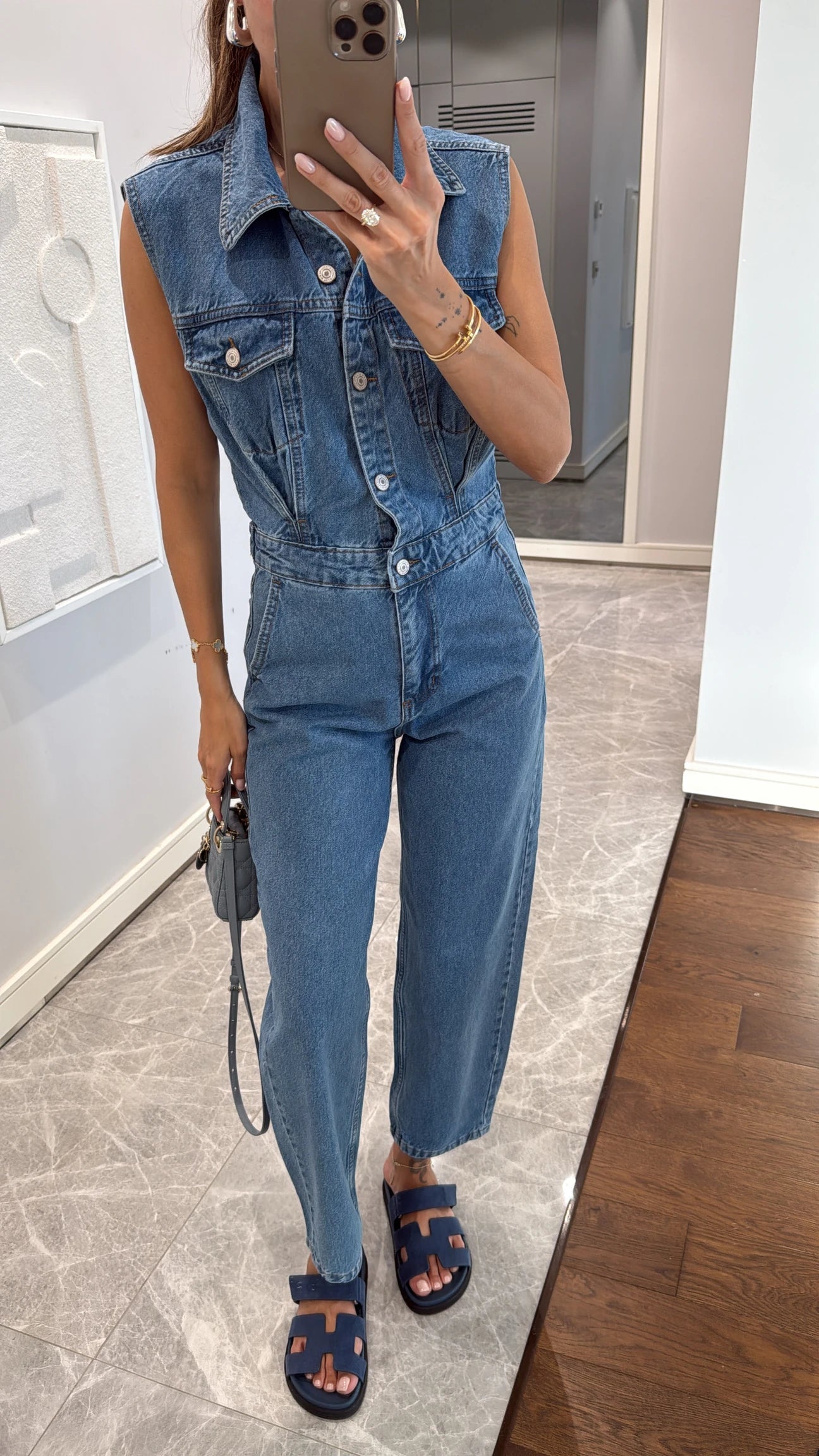 Blue denim overalls