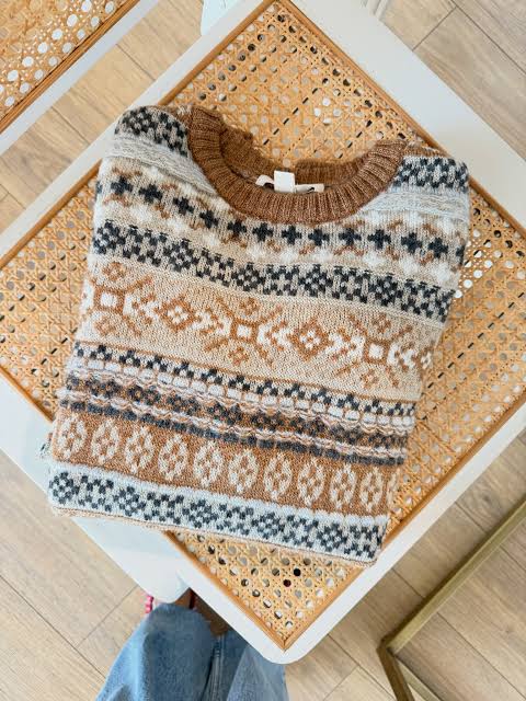 Brown Fairisle Pattern Crew Neck Jumper