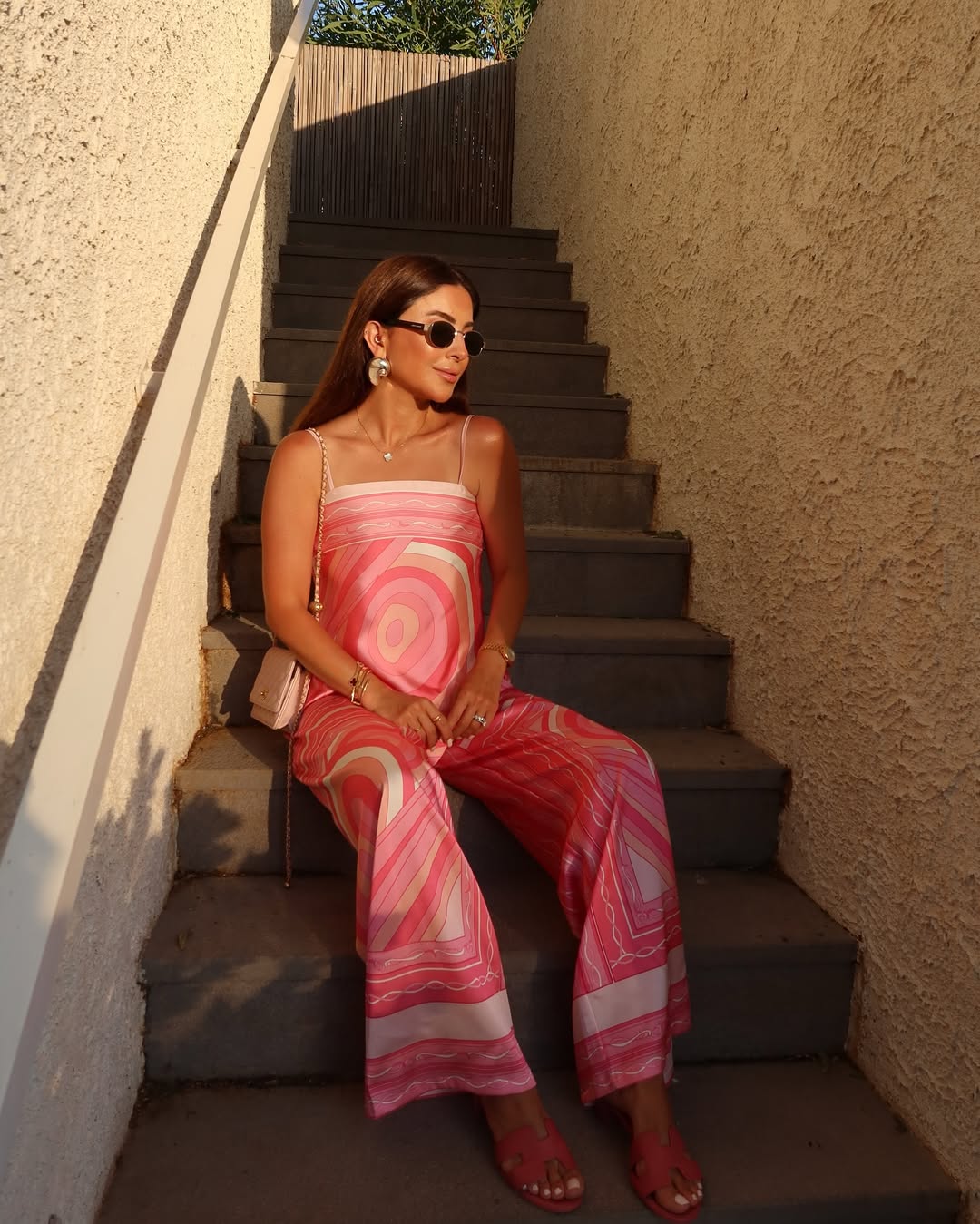 Patterned blouse and trouser set