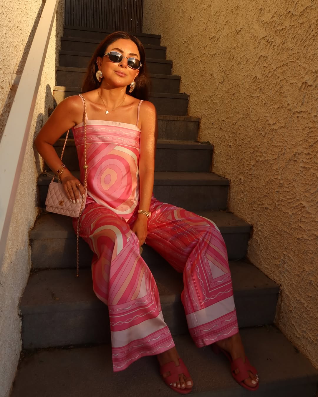 Patterned blouse and trouser set