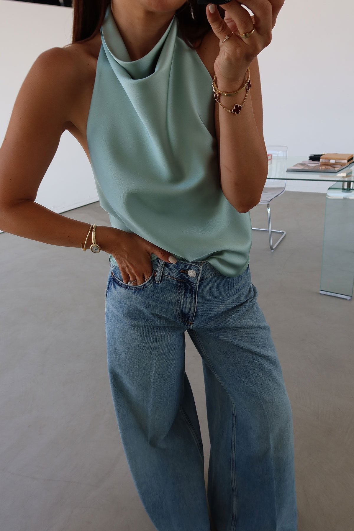 Backless satin blouse