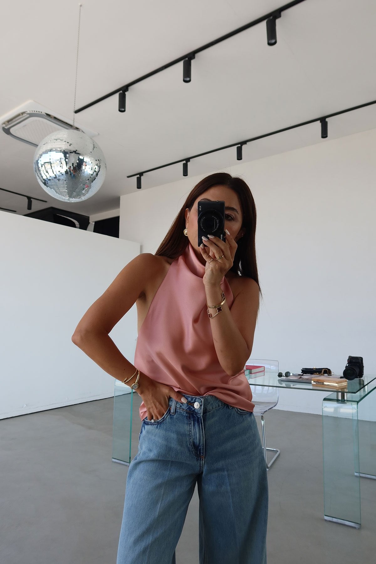 Backless satin blouse
