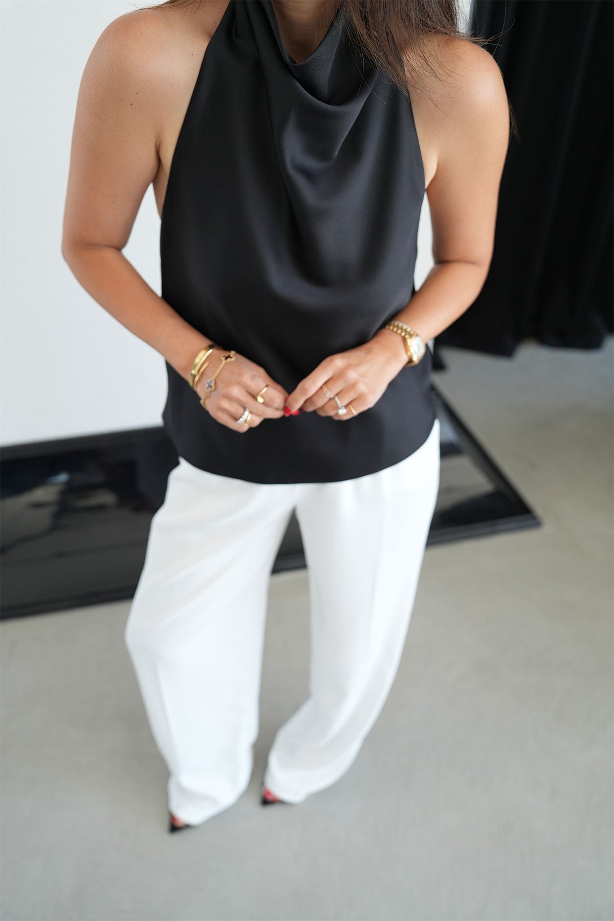 Backless satin blouse