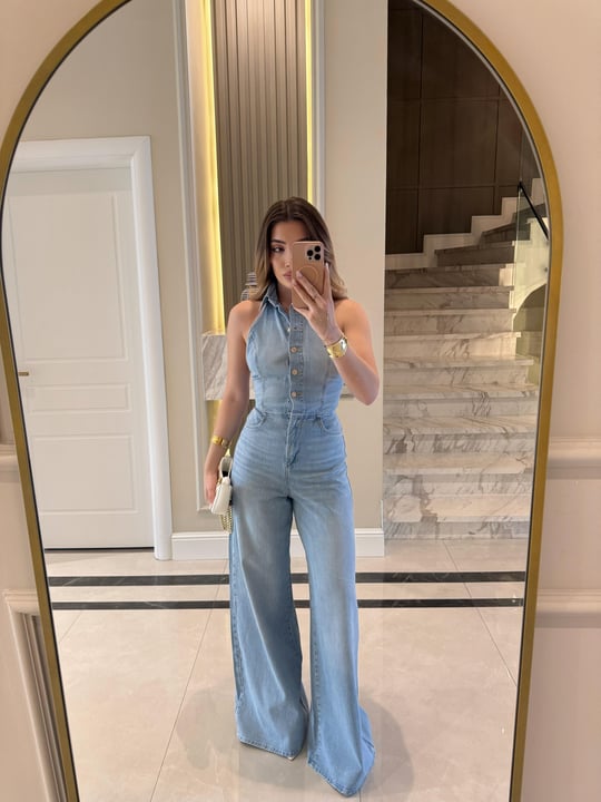 Denim overalls with washed premium back detail