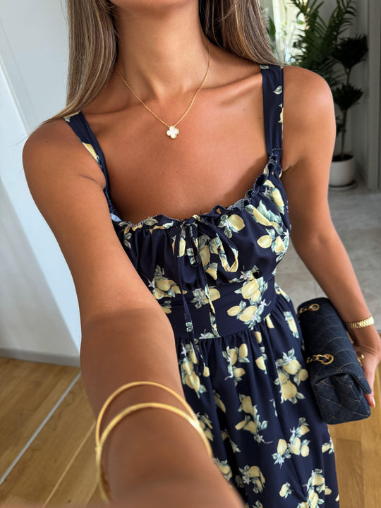 Navy blue lemon printed dress