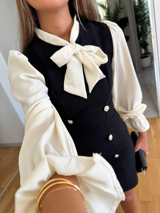 Chiffon sleeved tweed dress