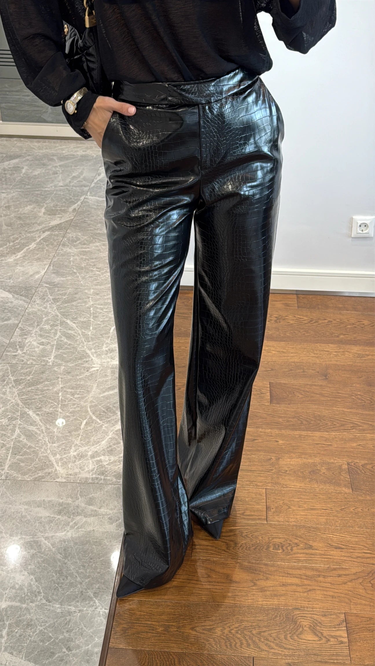 Croco leather trousers