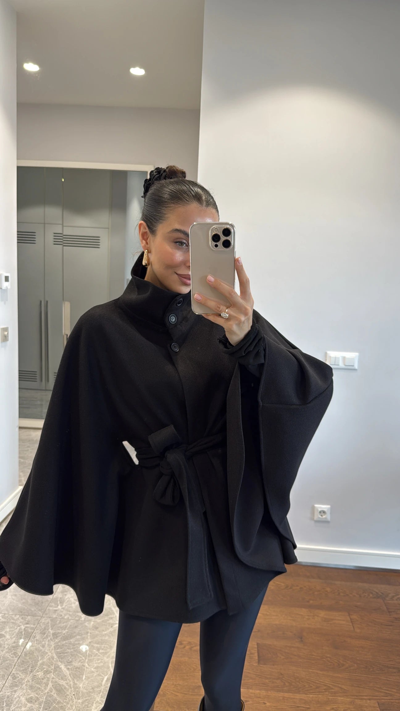 Cachet poncho with belt detail