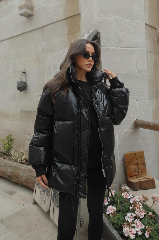 Zippered and snap-front puffer jacket