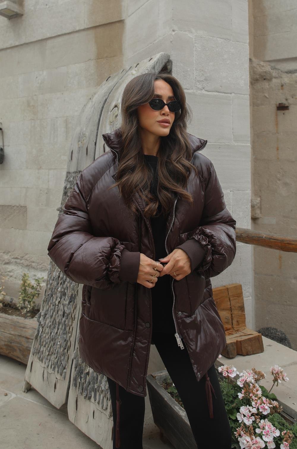 Zippered and snap-front puffer jacket