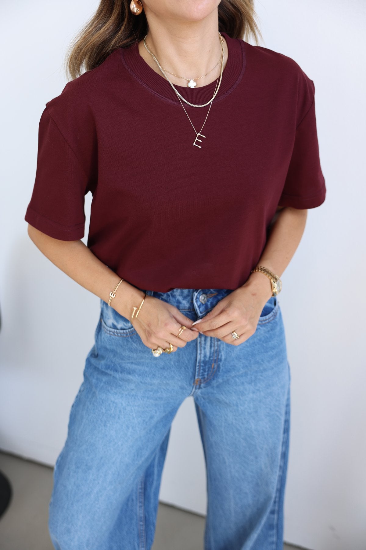 Crew neck solid texture basic