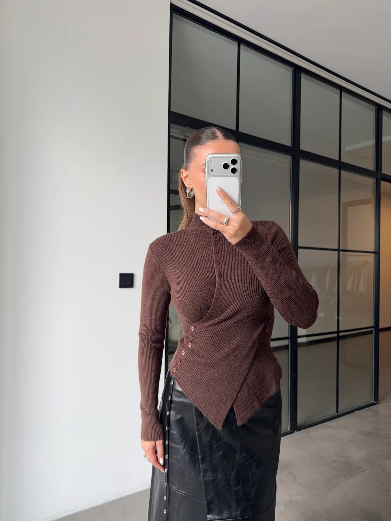 Stand-up collar double breasted knitwear sweater