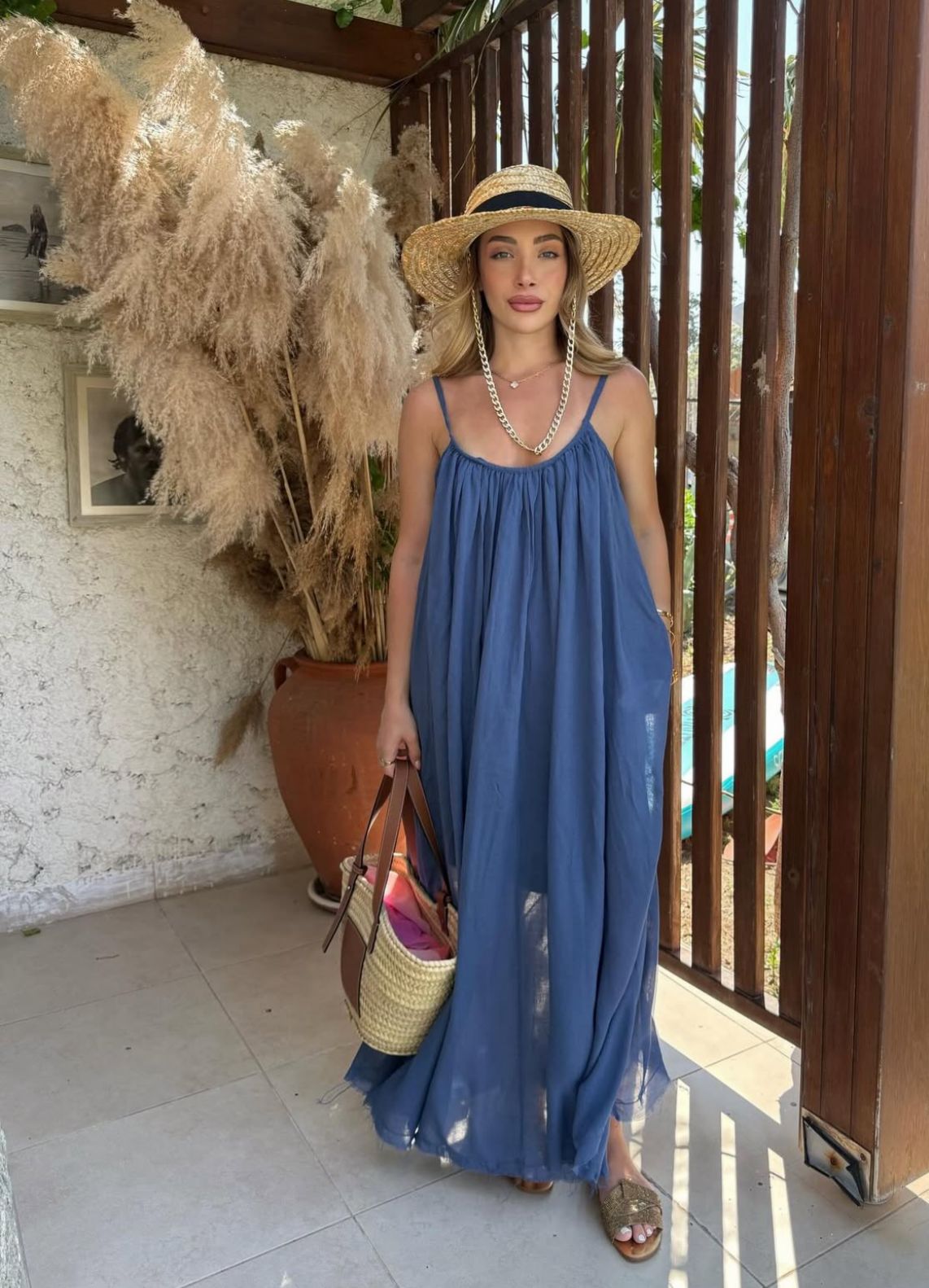 Lined thin strapped linen dress