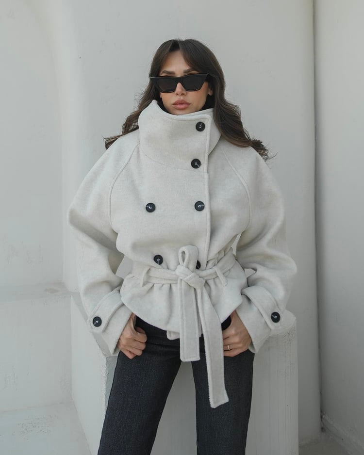 Stand-up collar short cashmere coat