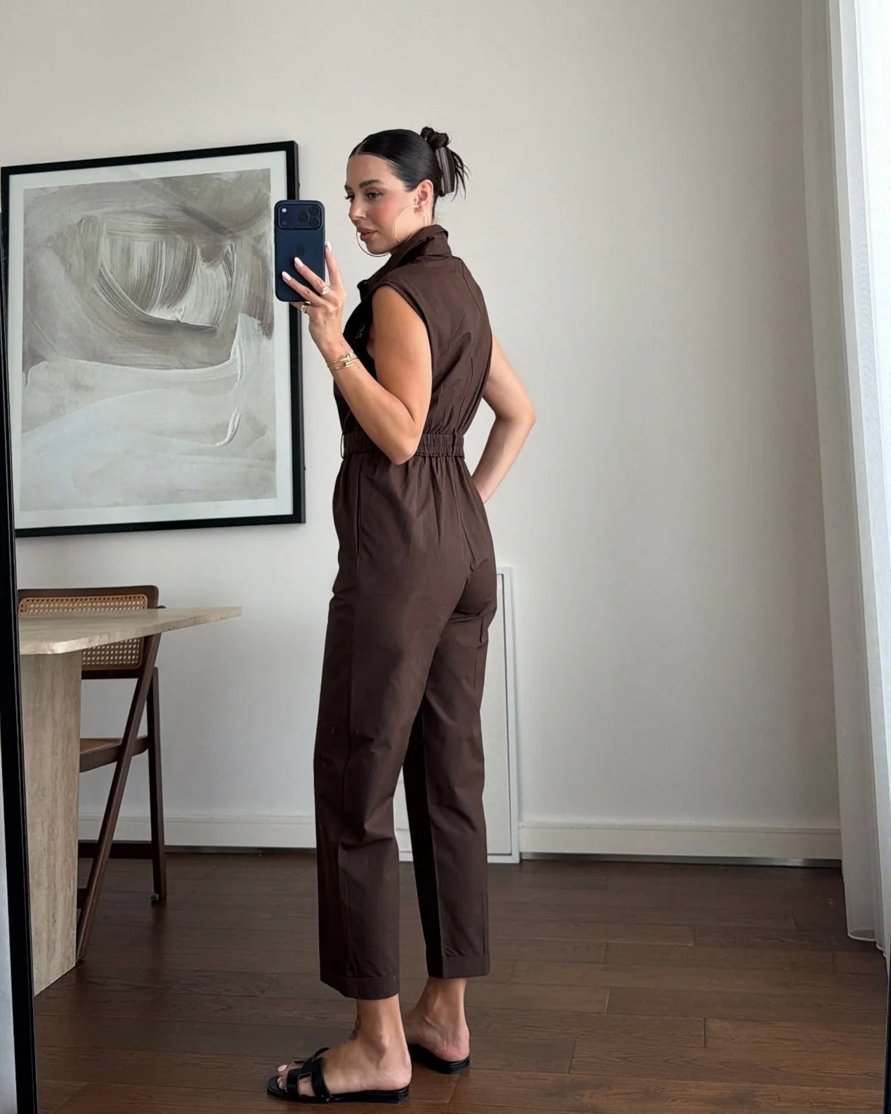 Shirt collar sleeveless jumpsuit