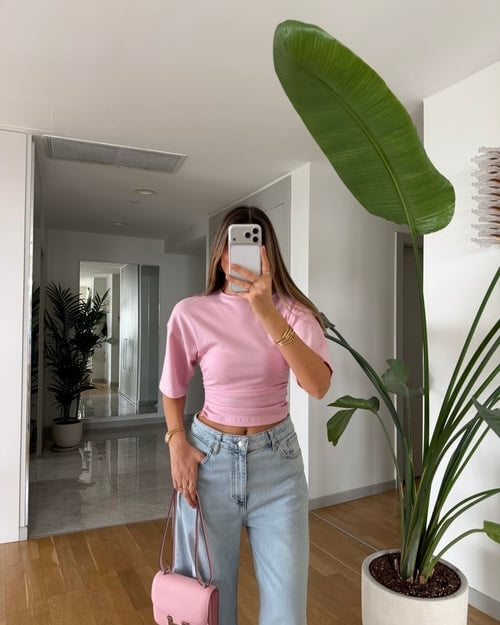 Gathered batwing sleeve T-shirt