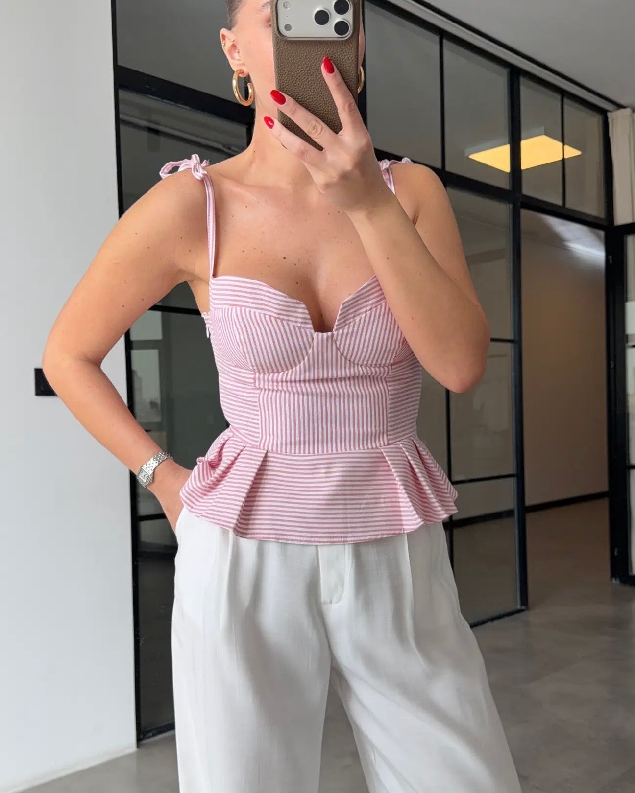 Strapless striped corset blouse