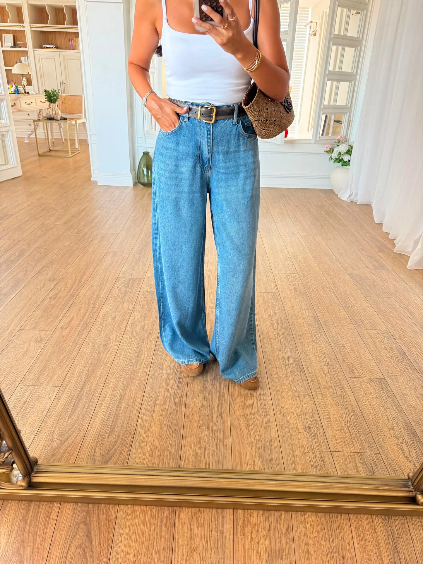 Ruby elastic back waist wide leg flowy trousers