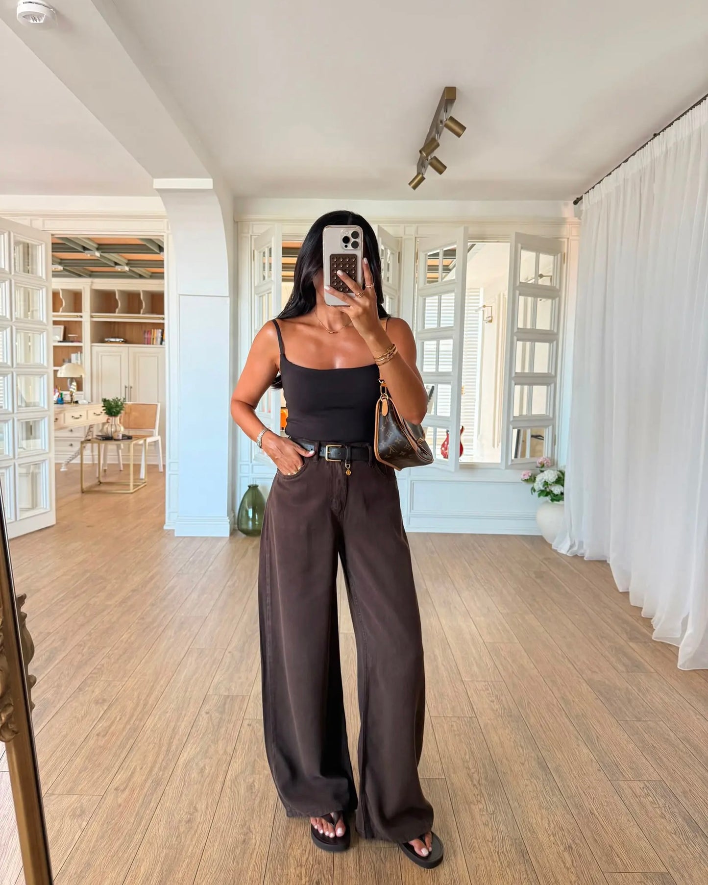 Ruby elastic back waist wide leg flowy trousers