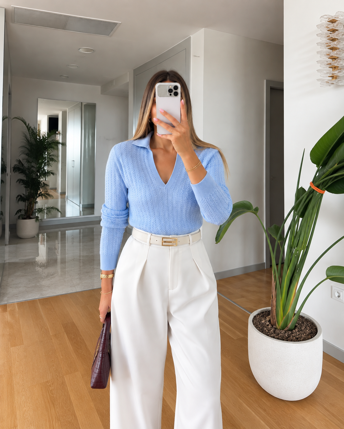 Cable knit polo sweater